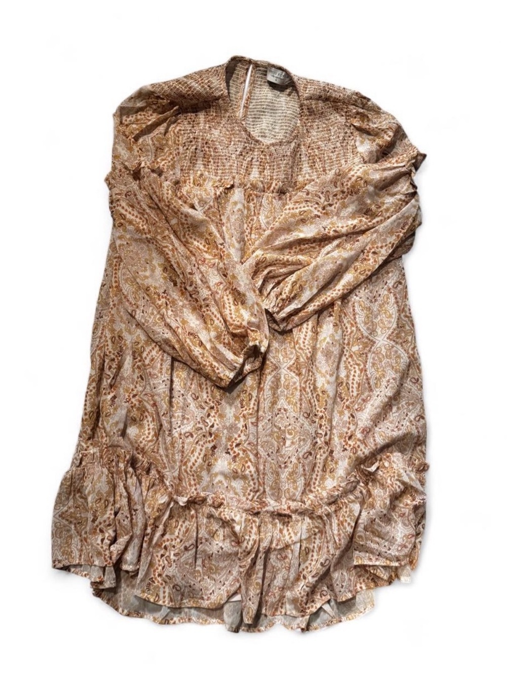 Dress Forum Beige Paisley Long-Sleeve Ruffle Dress